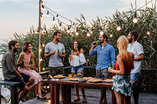 Group of people connecting around a table